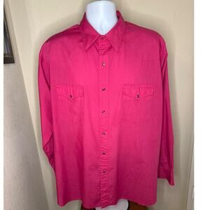 VTG Rustler Men's Large 17.5 X-Long Tails Pink Western Shirt W/Snap Buttons
